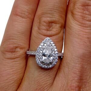 Macy's Silver Teardrop Diamond Cubic Zirconia Halo Ring S 925 Size 6